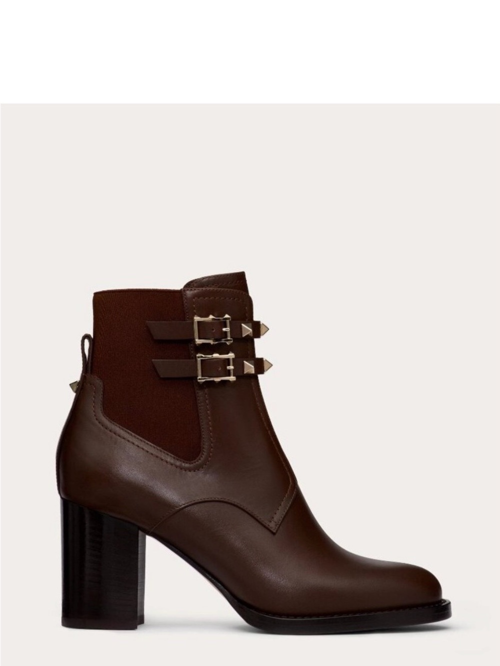Valentino Dark Brown Leather Ankle Boots with Studded Straps